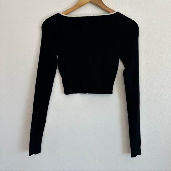 EDIKTED Billy Bow Cutout Rib Black & White Crop Top - Picture 8 of 10